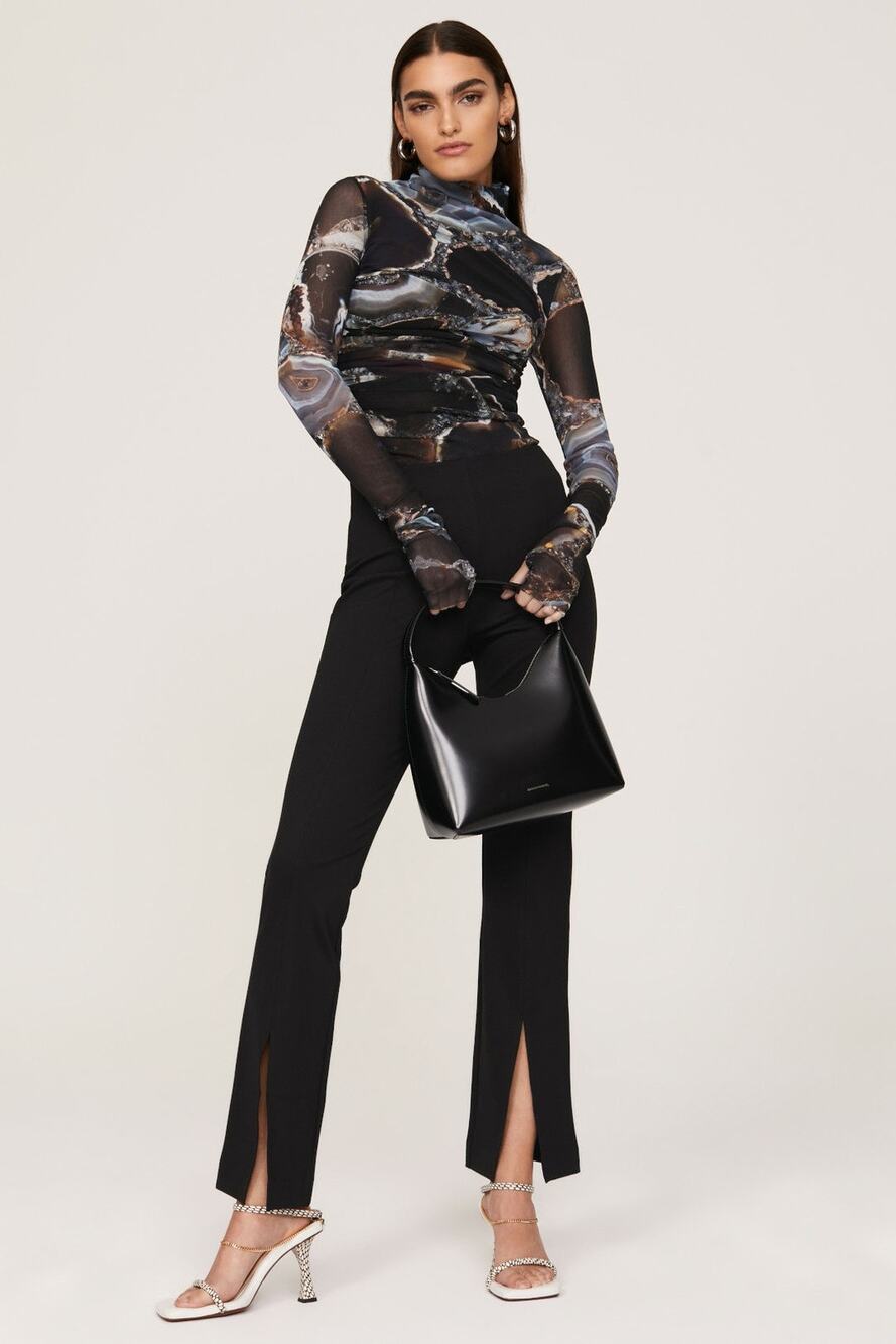 Fuzzi Lupetto Abstract Print Mesh Turtleneck Long Sleeve Top Size M $345